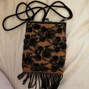 Black Embellished Floral Evening Crossbody Bag